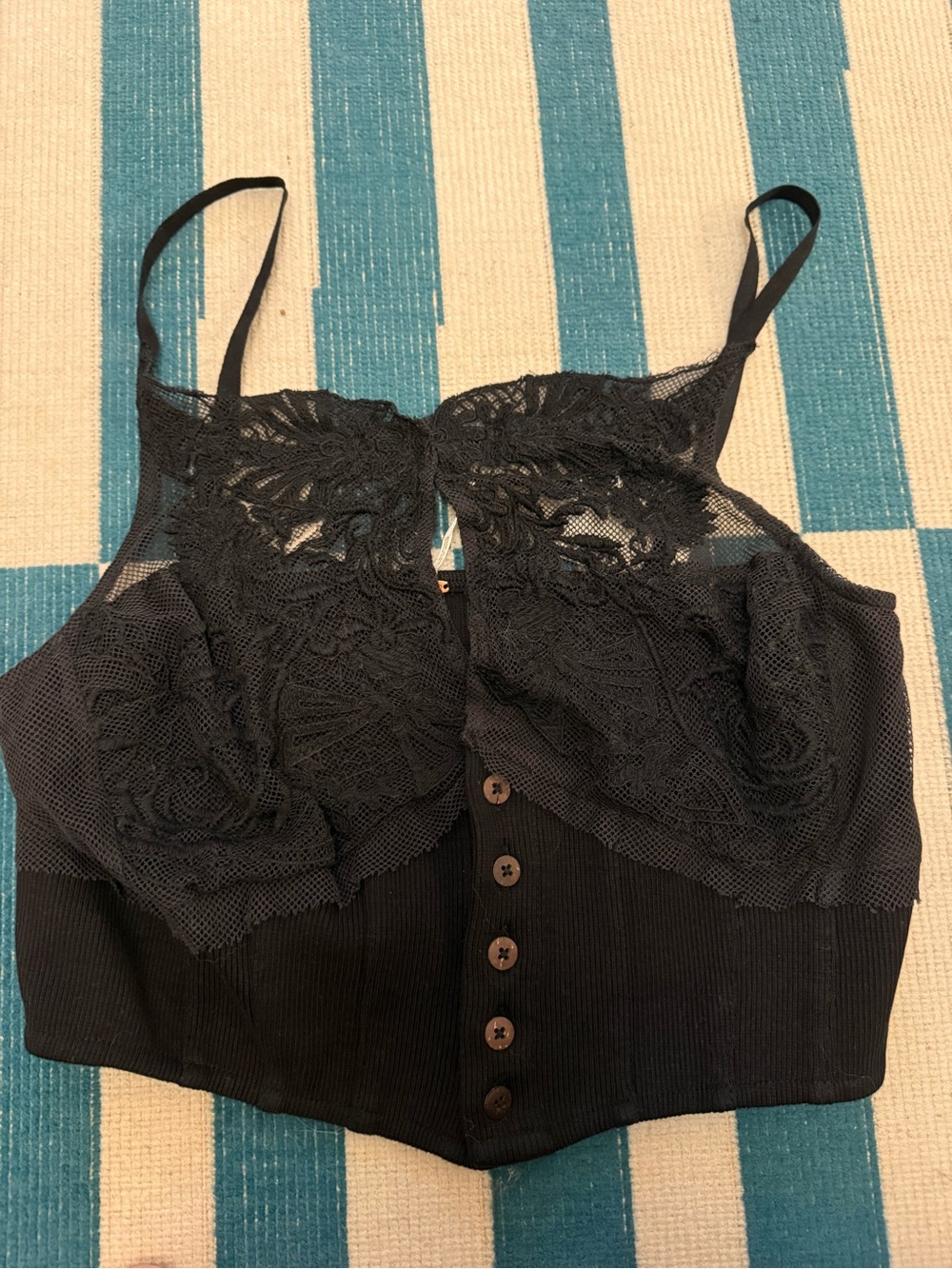 Free People Black Lace Button-Front Bralette